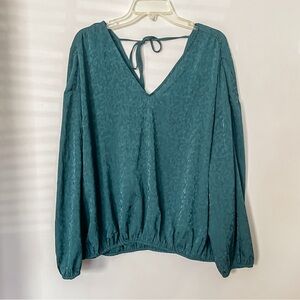 Lane Bryant Emerald Teal Jacquard Leopard Print Office Top Blouse Size 18/20